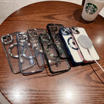 Magnetic Clear Case with CD Grain Camera Ring for iPhone
