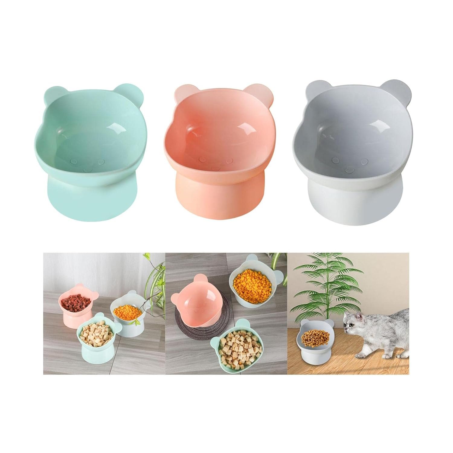 Cute Blue Raised Cat Bowls for Indoor Cats Lightweight Neck Protection (4)