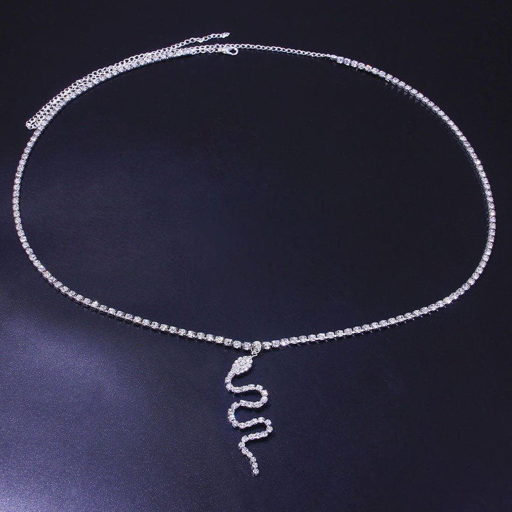 Hip Hop Rhinestone Snake Belly Necklace Chain & Crystal Waist Jewelry (2)