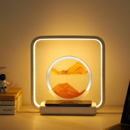 Moving Sand Art Painting Table Lamp with Wireless Smartphone Charger