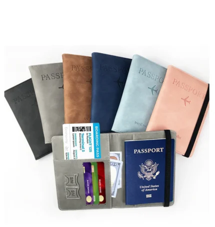 Multi-Function PU Leather Passport Holder Wallet with Elastic Strap