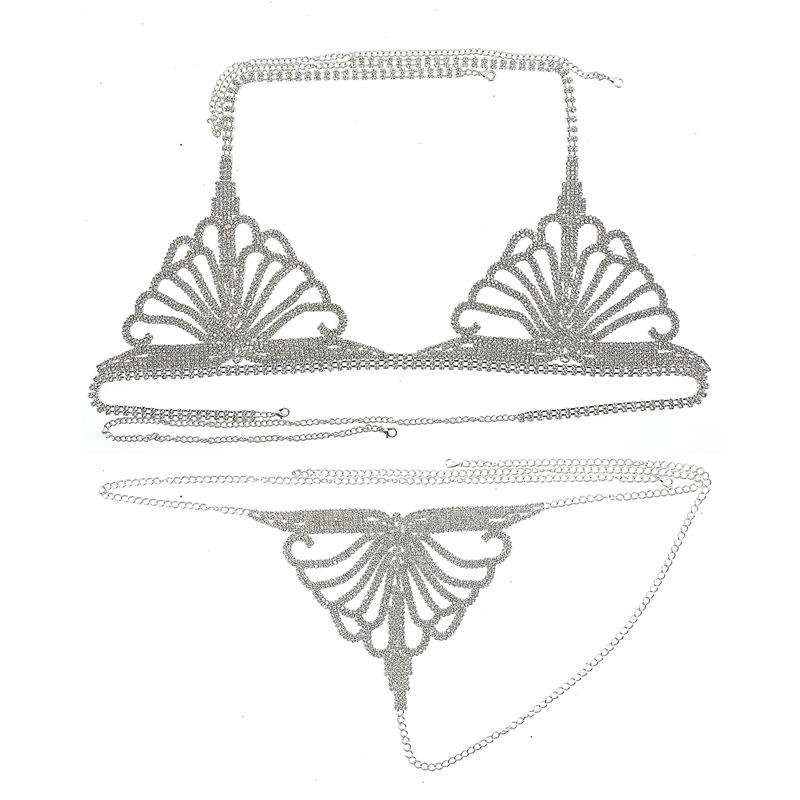 Sexy Rhinestone Bra and Thong Bikini Body Chain Set (3)