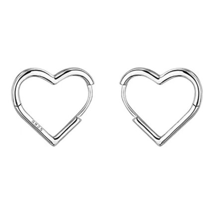 Solid Sterling Silver Heart Sleeper Huggie Hoop Earrings for Women