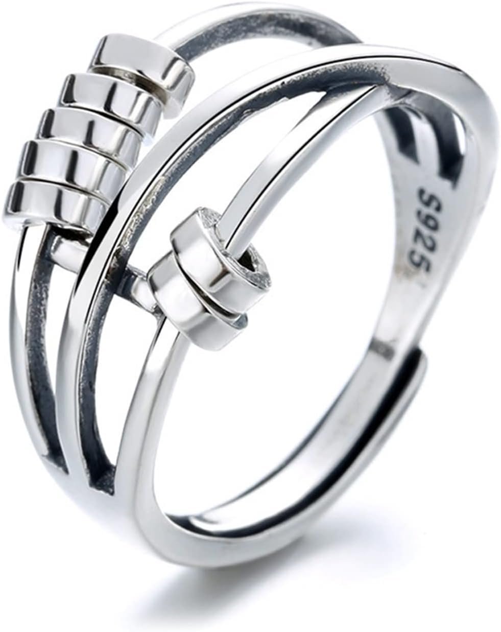 Sterling Silver Triple Band Ring for Women with Wishing Beads (5)